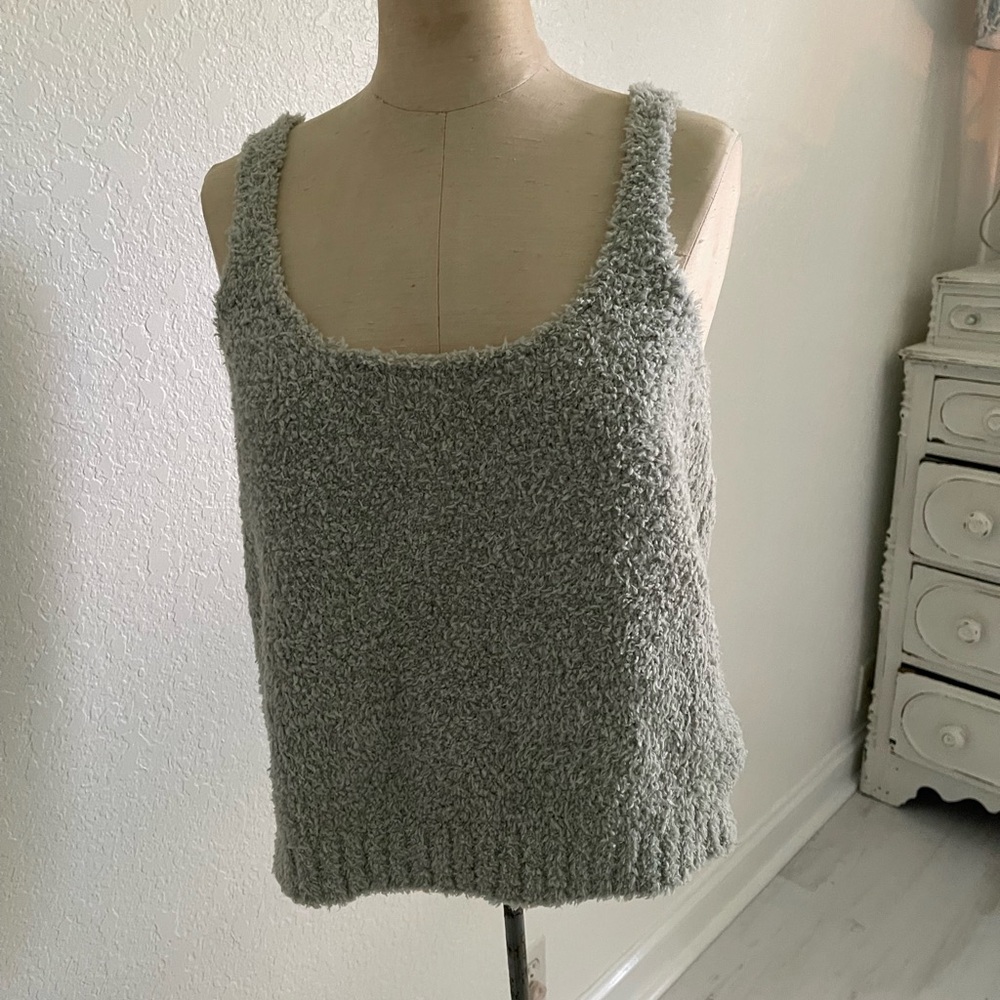 SKIMS Pale Seafoam Textured Scoop Neck Sweater Tank